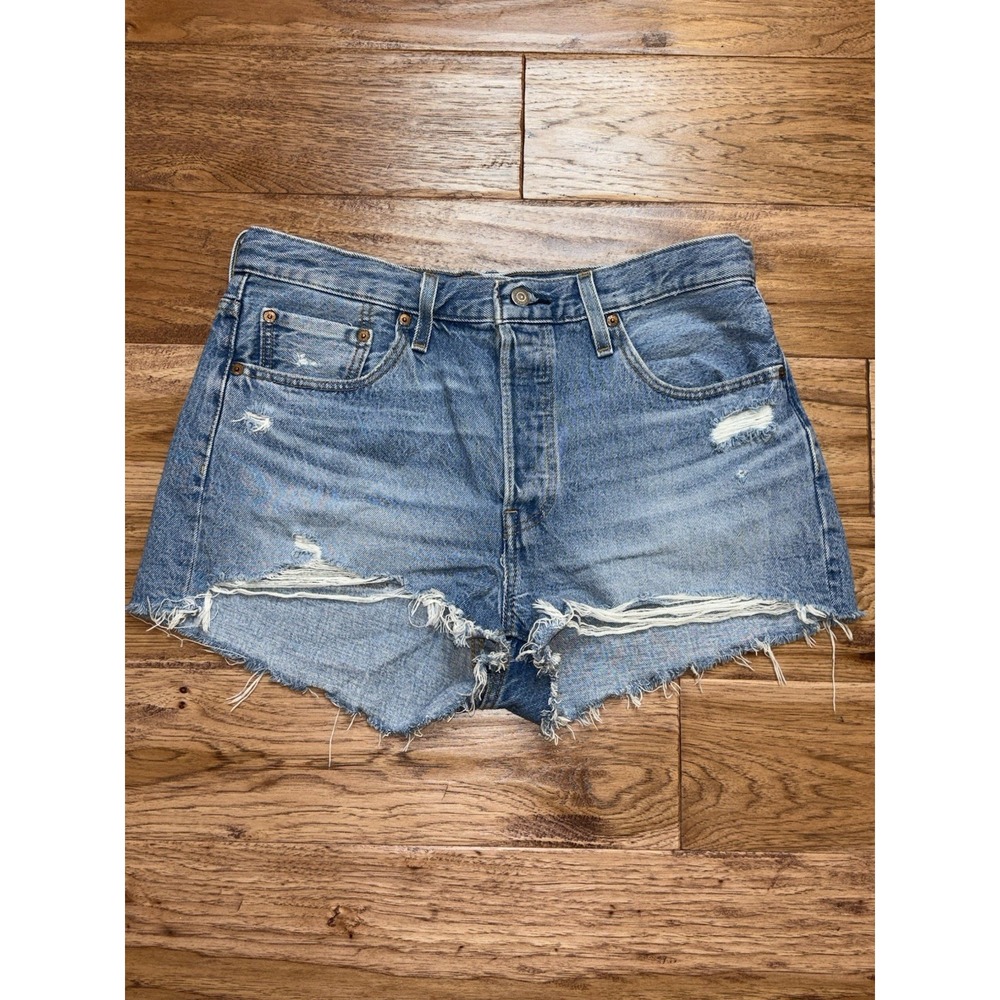 Levis 501 Jean Cutoff Short Women Sz 32 High Rise Distressed Boho Festival Rodeo